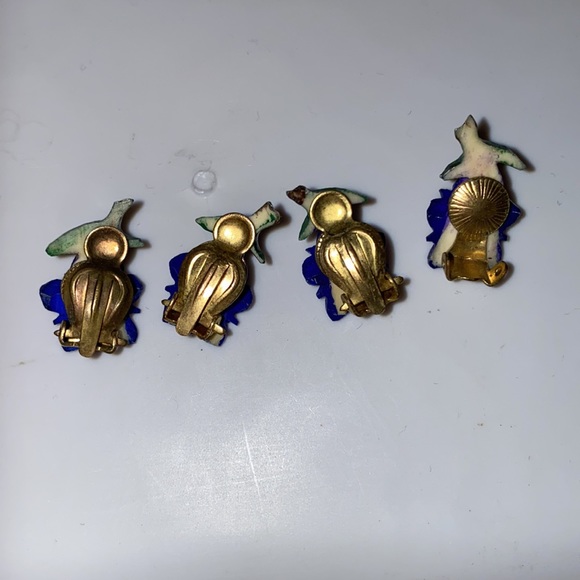 Vintage handcrafted violet purple iris earrings and pins - Picture 5 of 5
